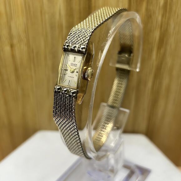Vintage Gruen Watch 10K RGP & 1/20 10K GF Band  6 Diamonds  - Picture 1 of 6